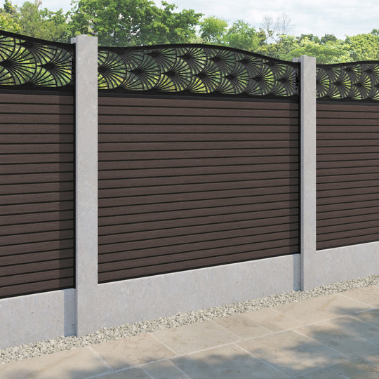 Hudson Laurel Curved Top Fence Panel - Mid Brown - for existing concrete posts