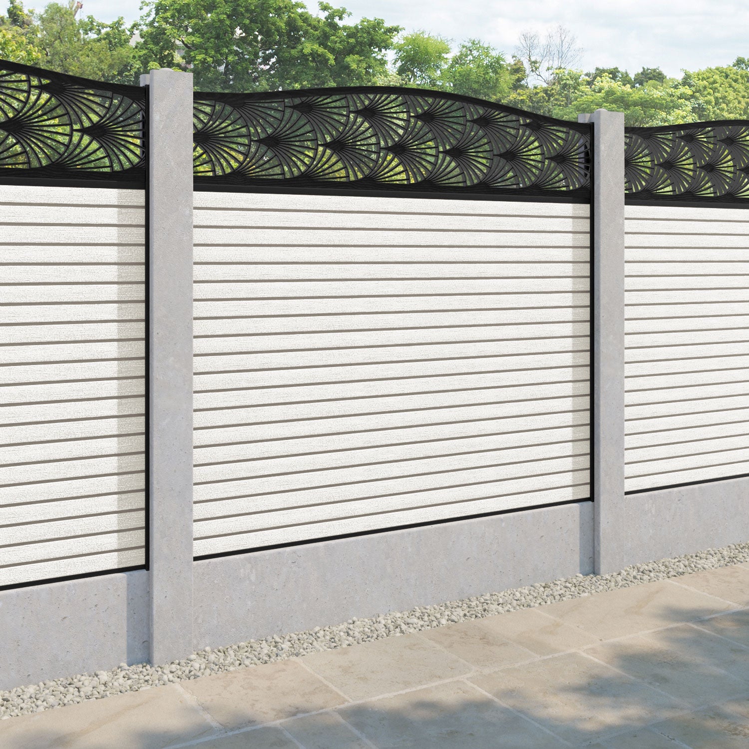 Hudson Laurel Curved Top Fence Panel - Light Stone - for existing concrete posts