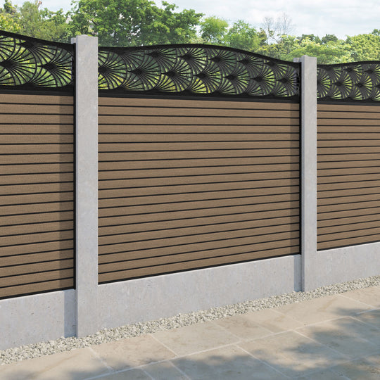 Hudson Laurel Curved Top Fence Panel - Teak - for existing concrete posts