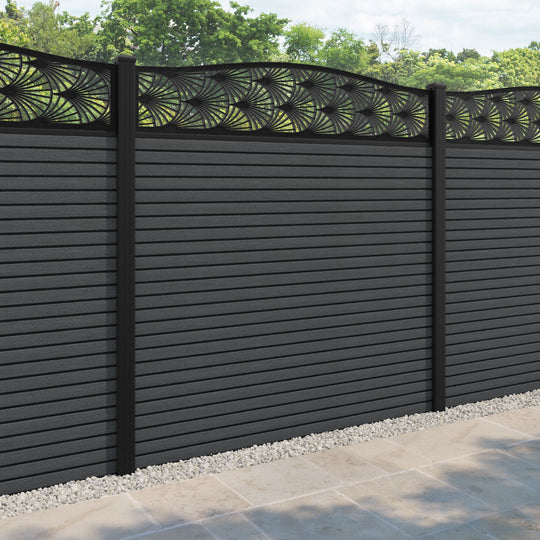 Hudson Laurel Curved Top Fence Panel - Dark Grey - with our aluminium posts