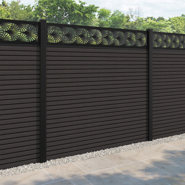 Hudson Laurel Fence Panel - Dark Oak - with our aluminium posts