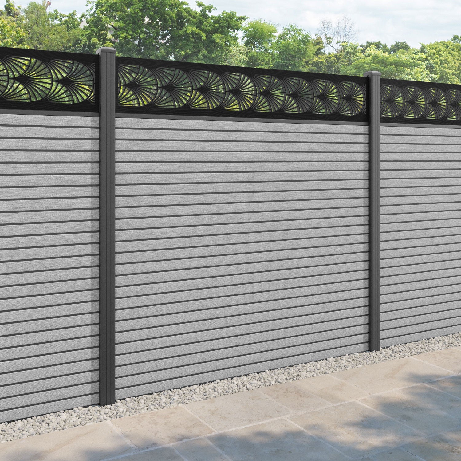 Hudson Laurel Fence Panel - Light Grey - with our aluminium posts