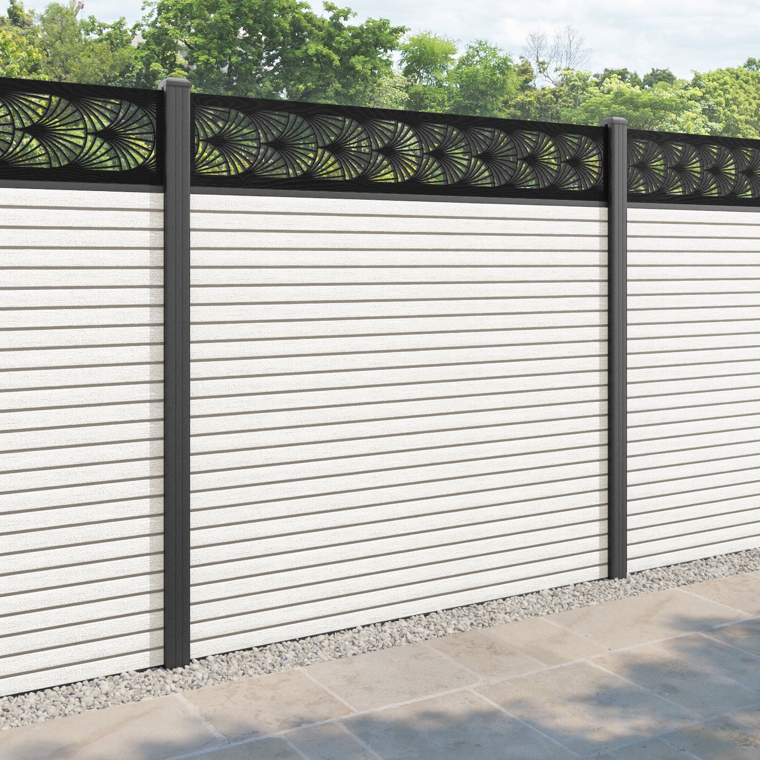 Hudson Laurel Fence Panel - Light Stone - with our aluminium posts
