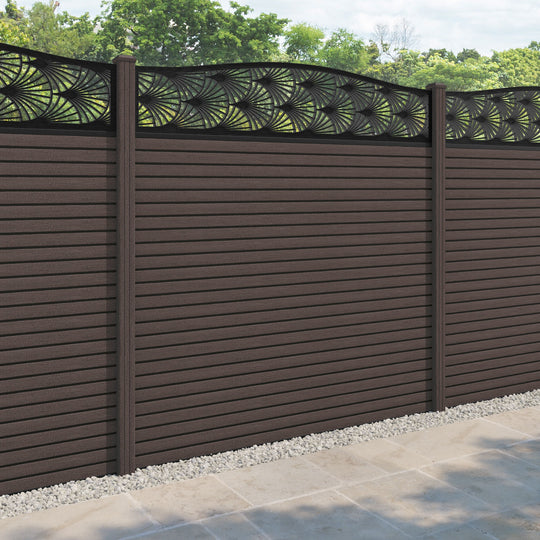 Hudson Laurel Curved Top Fence Panel - Mid Brown - with our composite posts