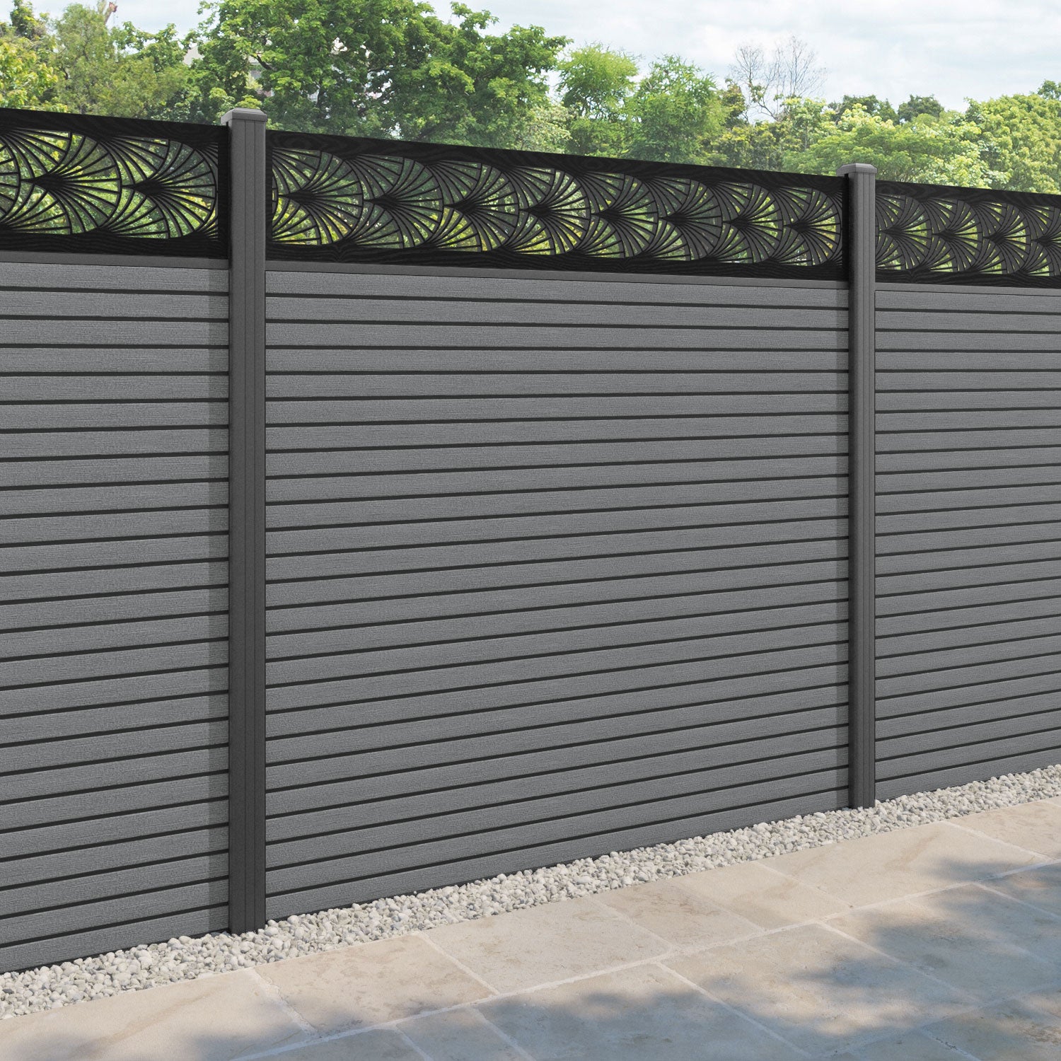 Hudson Laurel Fence Panel - Mid Grey - with our aluminium posts