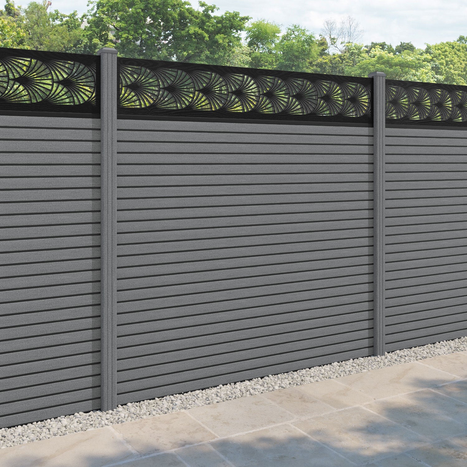 Hudson Laurel Fence Panel - Mid Grey - with our composite posts