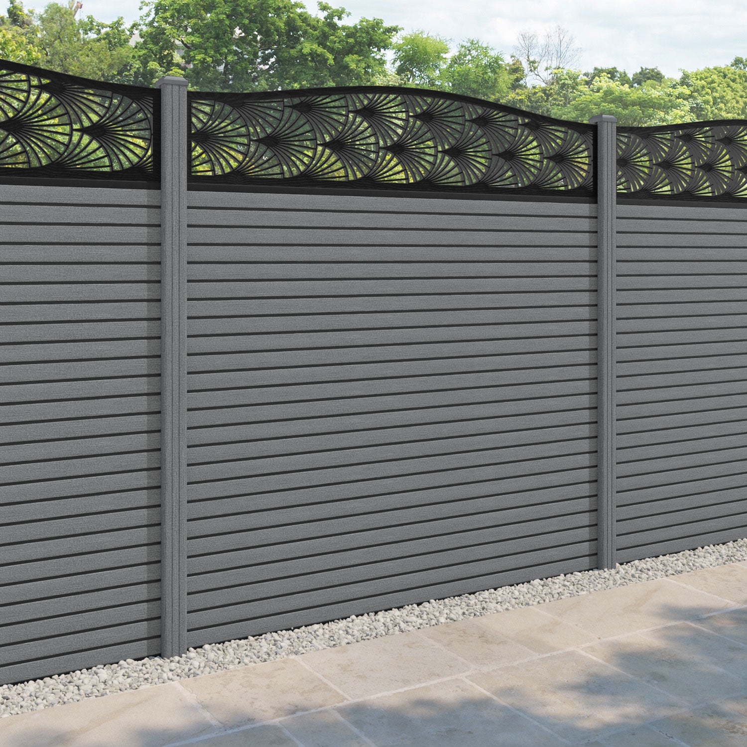 Hudson Laurel Curved Top Fence Panel - Mid Grey - with our composite posts