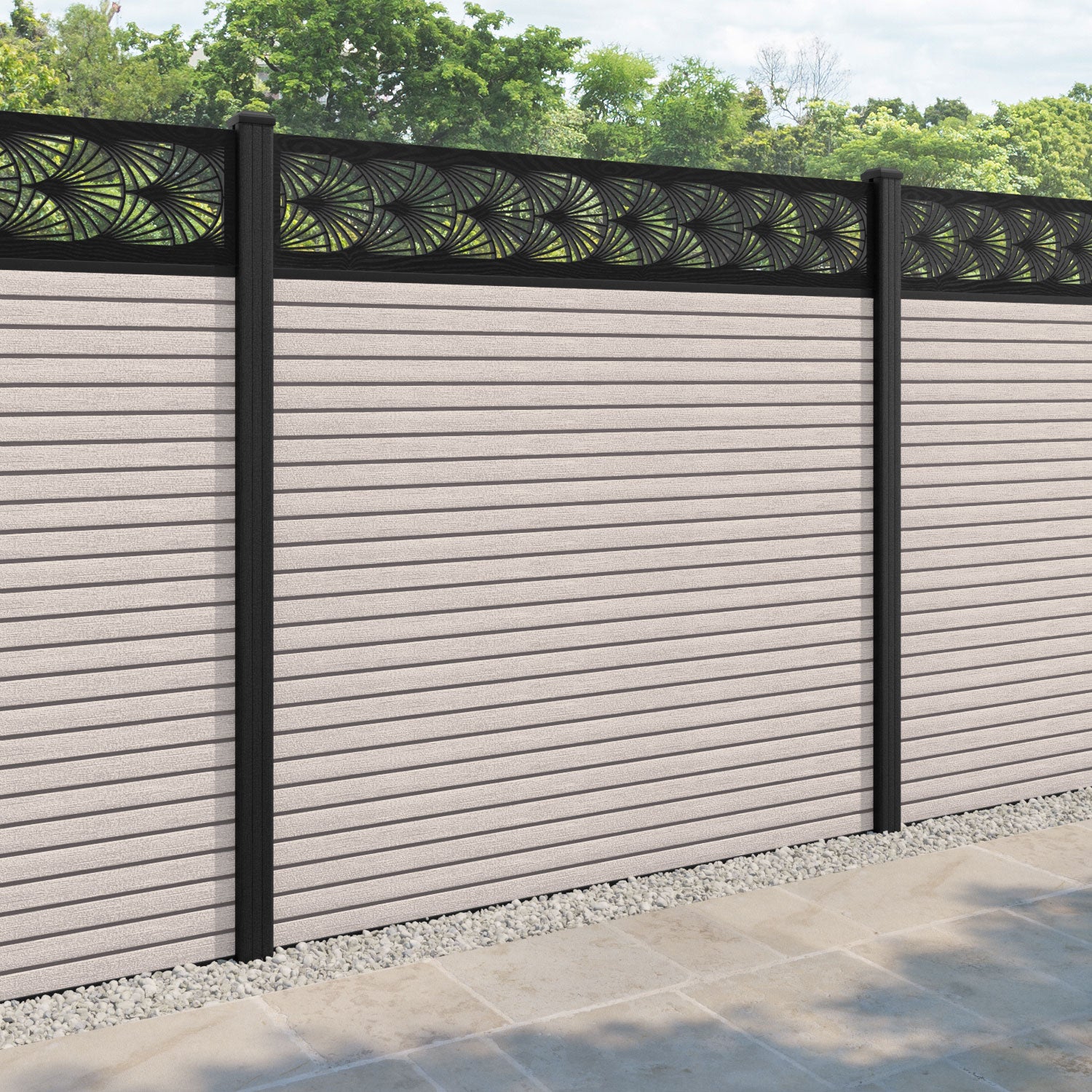 Hudson Laurel Fence Panel - Mid Stone - with our composite posts