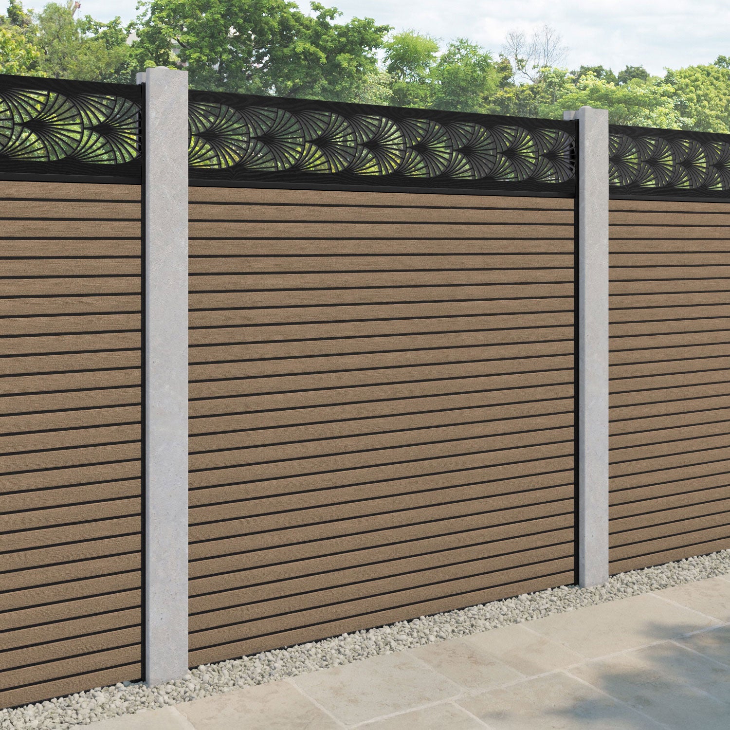 Hudson Laurel Fence Panel - Teak - for existing concrete posts