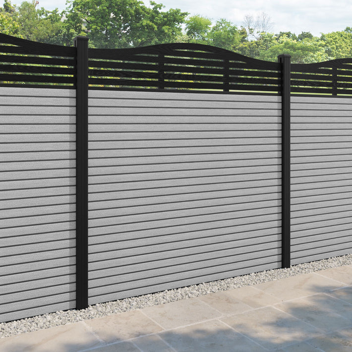 Hudson Aspen Curved Top Fence Panel - Light Grey - with our aluminium posts