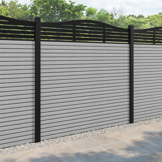 Hudson Aspen Curved Top Fence Panel - Light Grey - with our aluminium posts