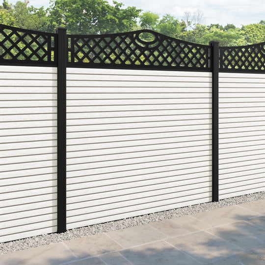 Hudson Oxford Curved Top Fence Panel - Light Stone - with our aluminium posts