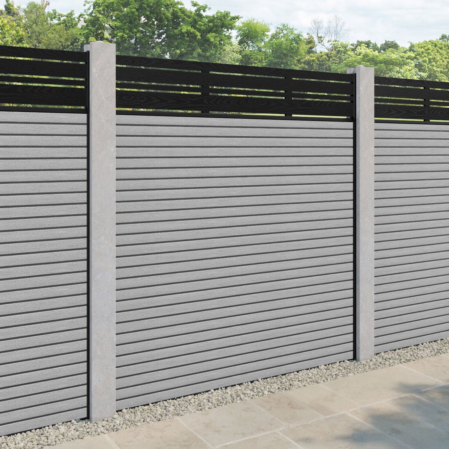 Hudson Linea Fence Panel - Light Grey - for existing concrete posts