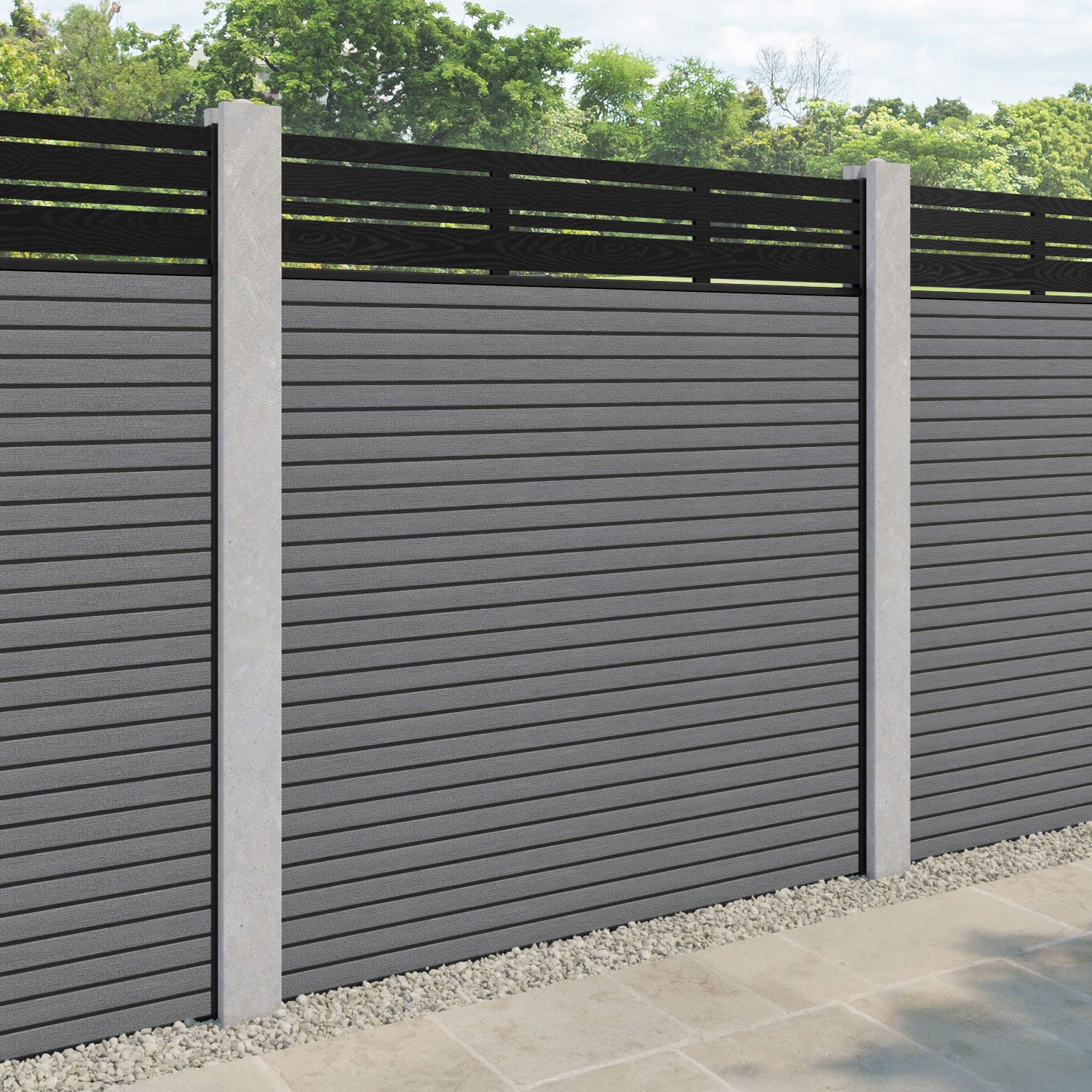Hudson Linea Fence Panel - Mid Grey - for existing concrete posts