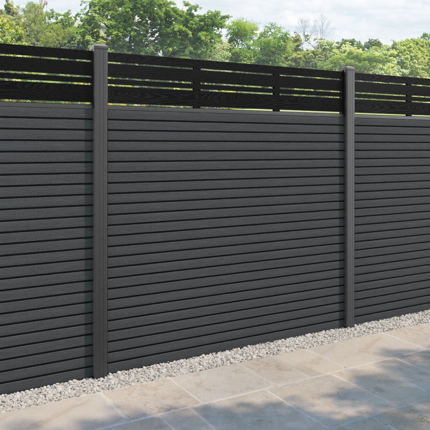 Hudson Linea Fence Panel - Dark Grey - with our aluminium posts