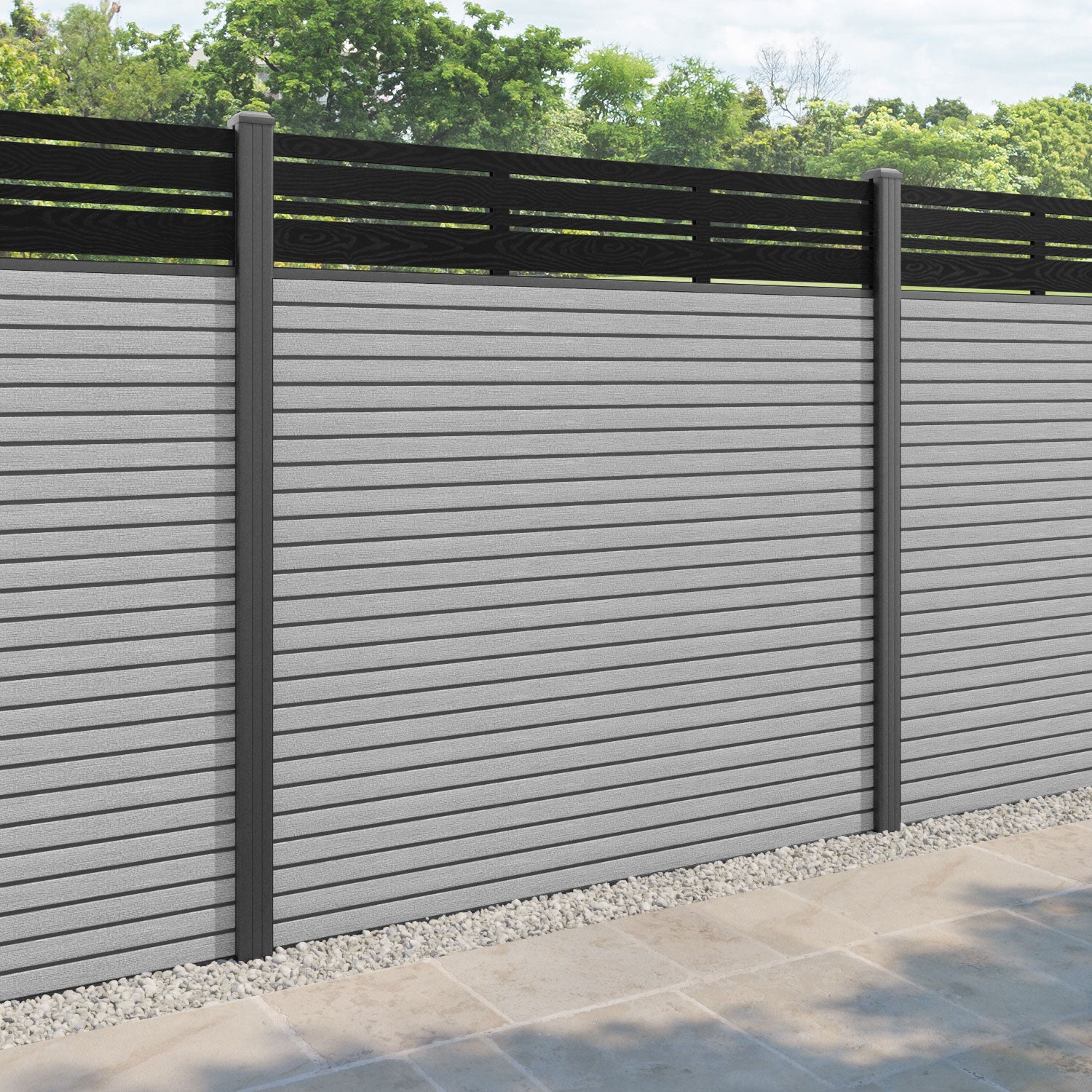 Hudson Linea Fence Panel - Light Grey - with our aluminium posts