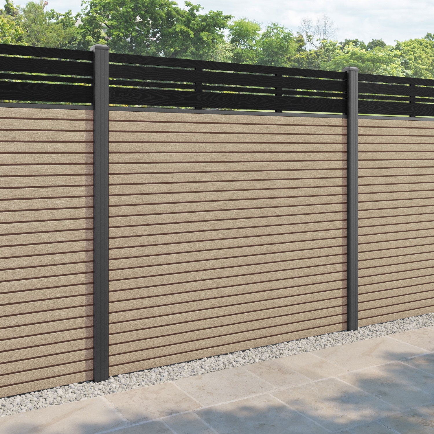 Hudson Linea Fence Panel - Light Oak - with our aluminium posts