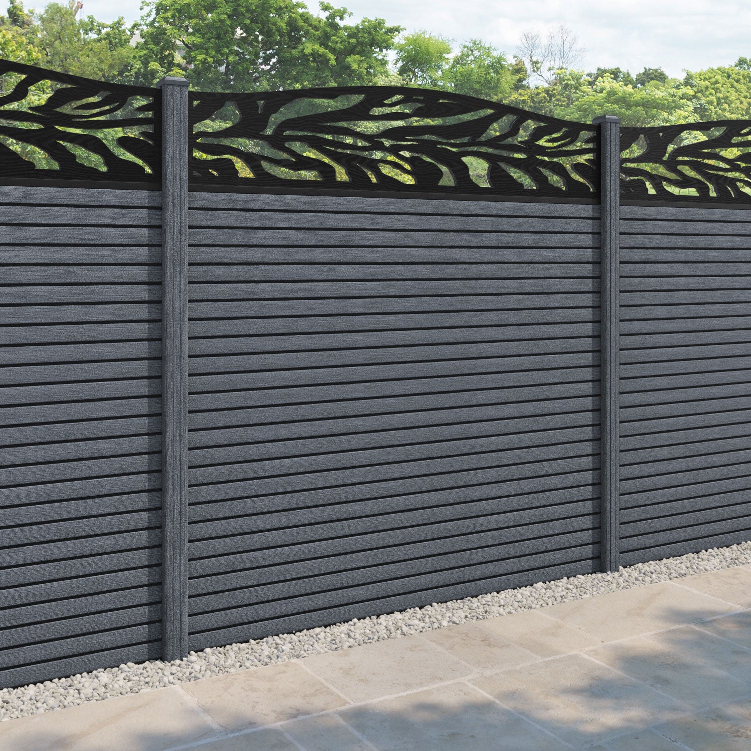 Hudson Malawi Curved Top Fence Panel - Anthracite - with our composite posts