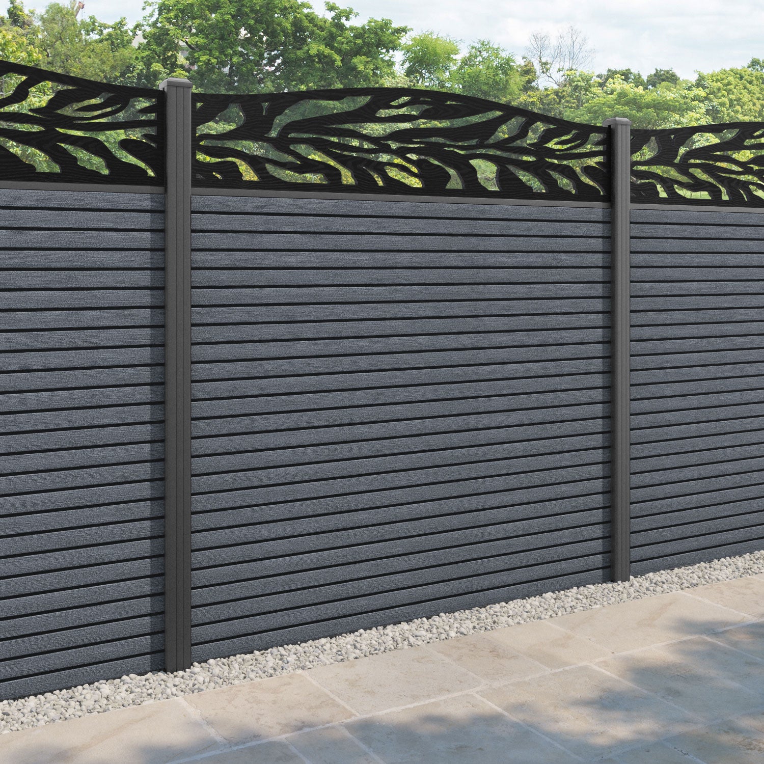 Hudson Malawi Curved Top Fence Panel - Anthracite - with our aluminium posts