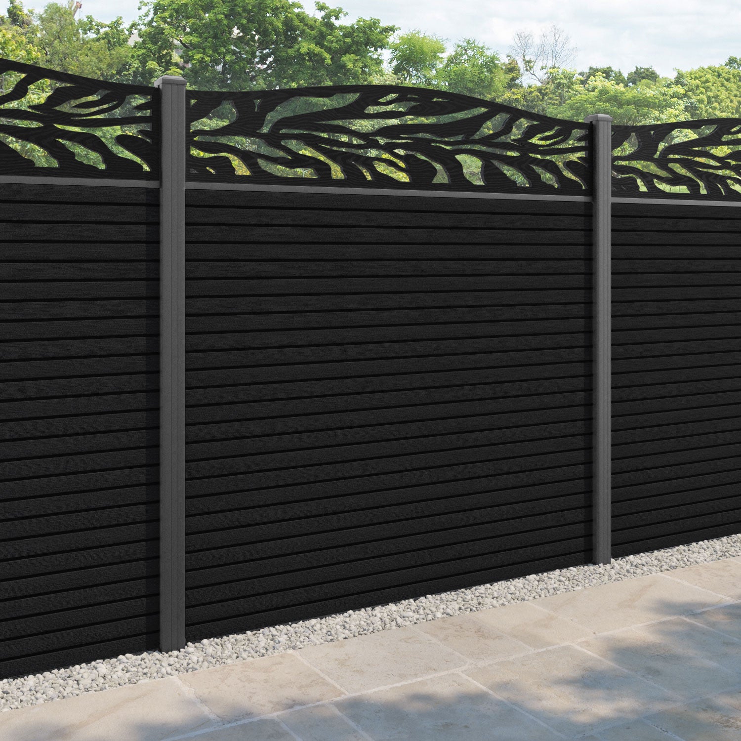 Hudson Malawi Curved Top Fence Panel - Black - with our aluminium posts