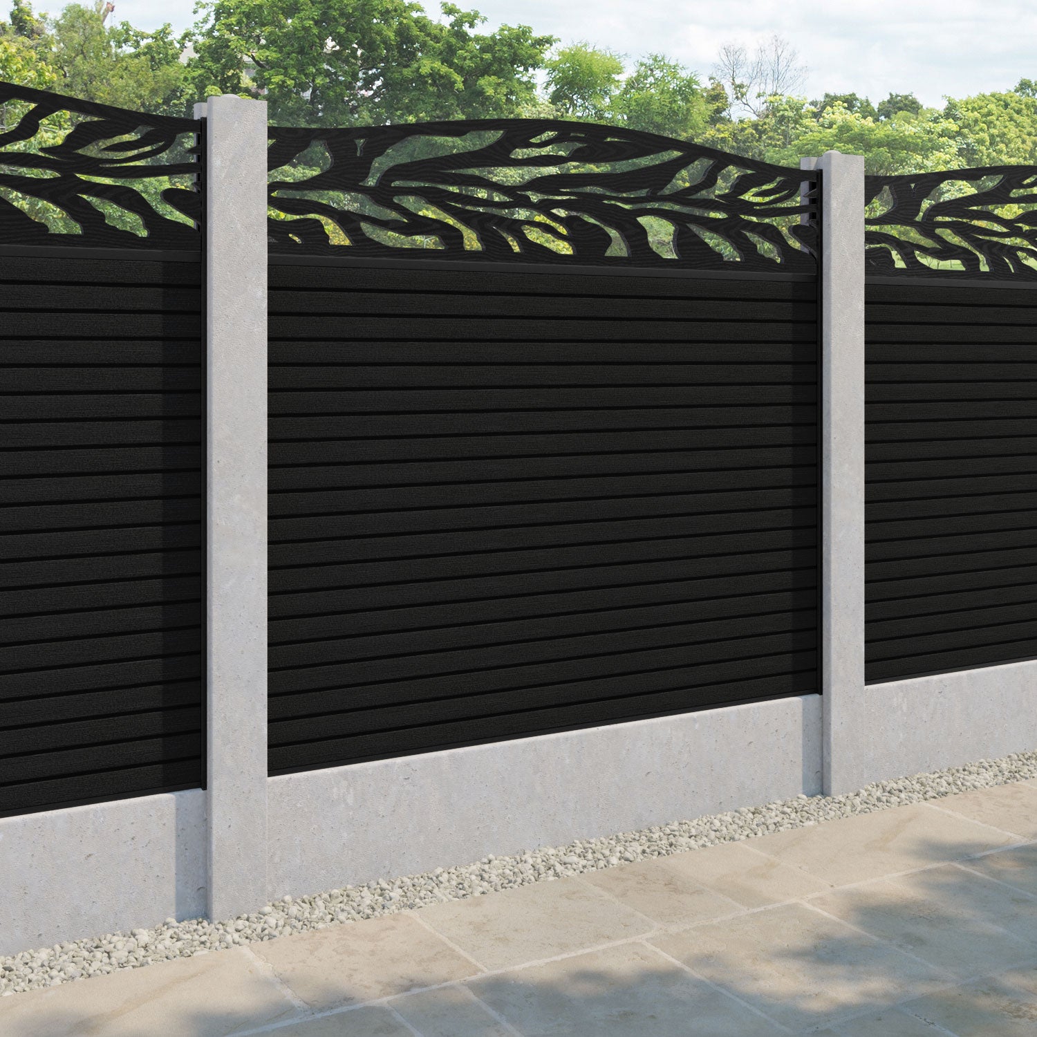 Hudson Malawi Curved Top Fence Panel - Black - for existing concrete posts