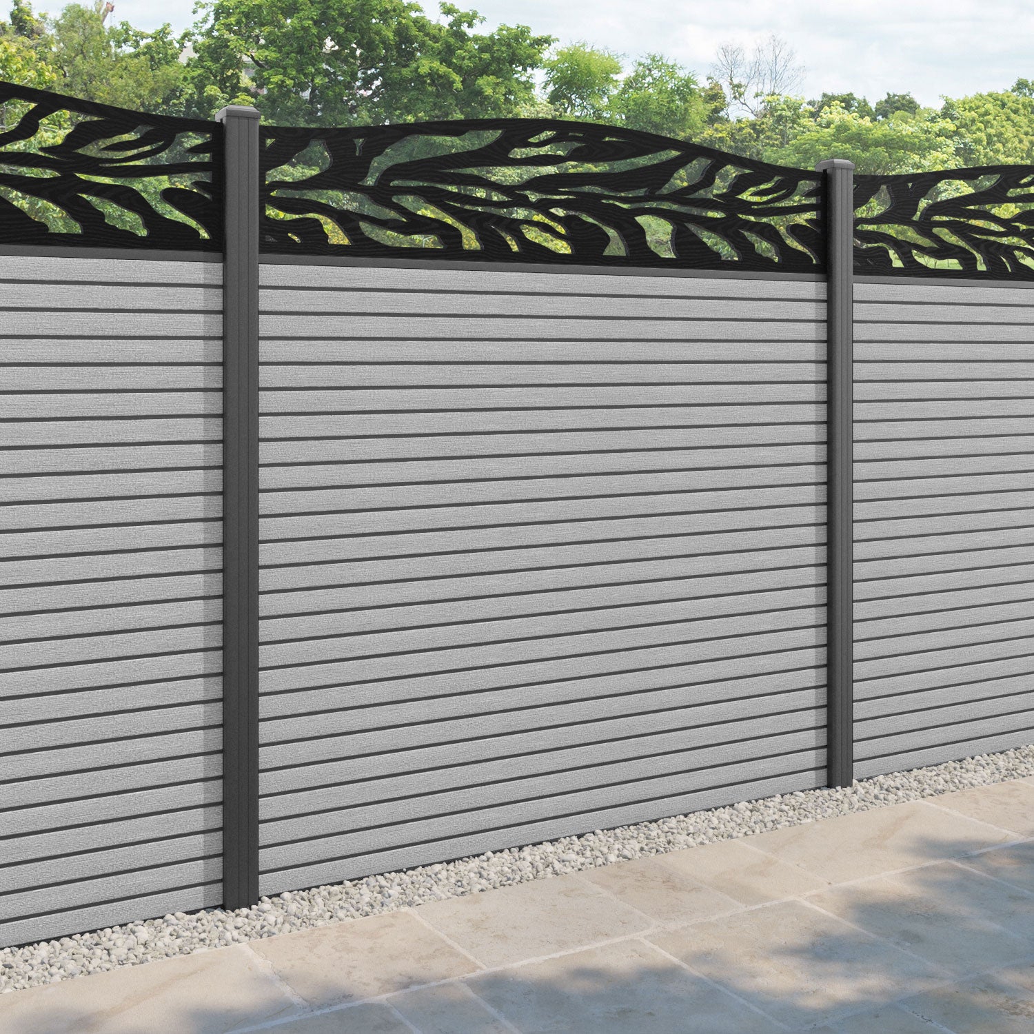 Hudson Malawi Curved Top Fence Panel - Light Grey - with our aluminium posts