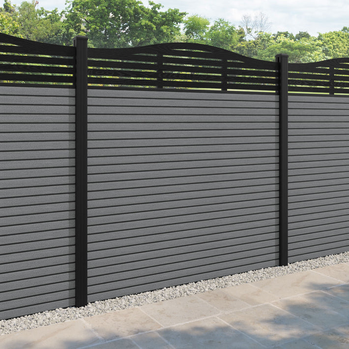 Hudson Aspen Curved Top Fence Panel - Mid Grey - with our aluminium posts
