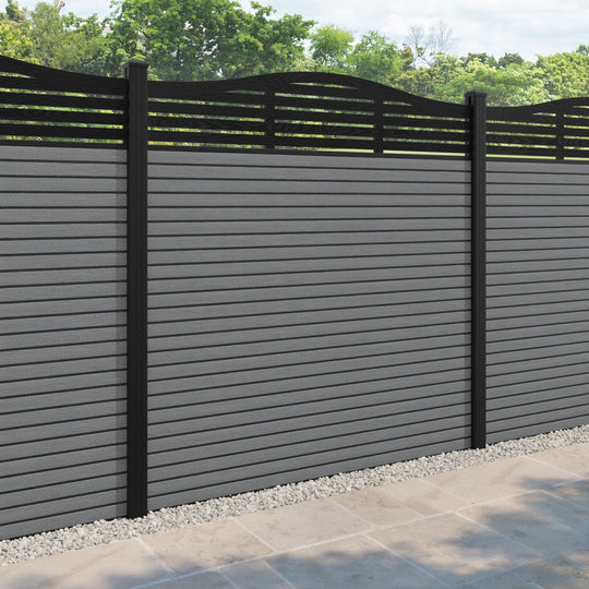 Hudson Aspen Curved Top Fence Panel - Mid Grey - with our aluminium posts