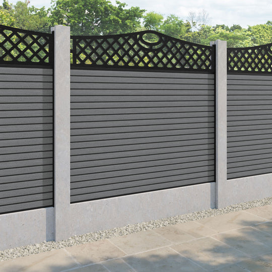Hudson Oxford Curved Top Fence Panel - Mid Grey - for existing concrete posts