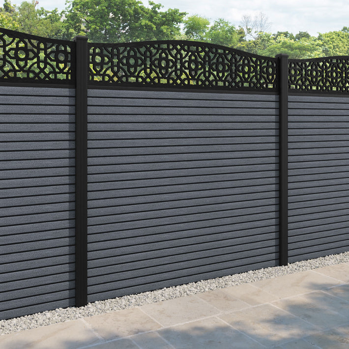Hudson Nabila Curved Top Fence Panel - Anthracite - with our aluminium posts