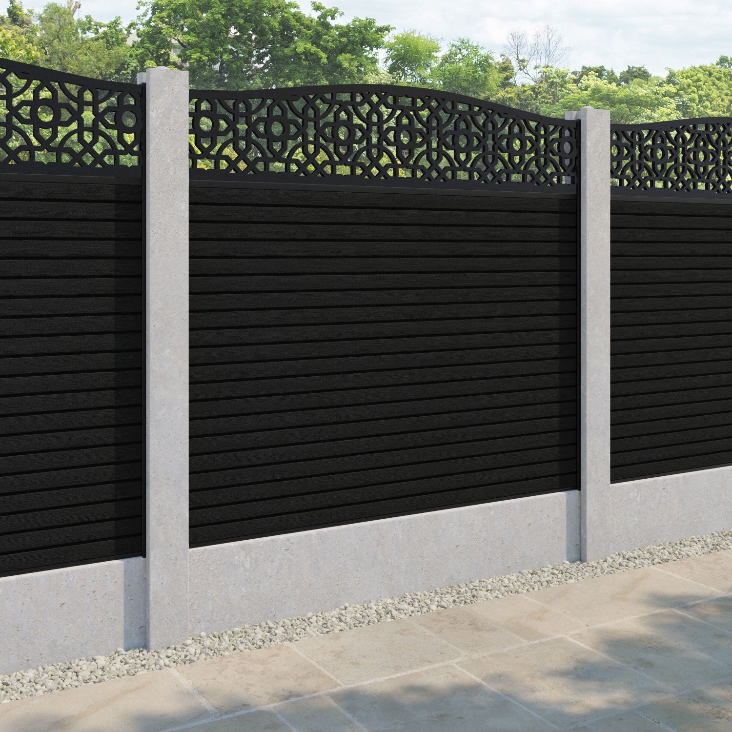 Hudson Nabila Curved Top Fence Panel - Black - for existing concrete posts