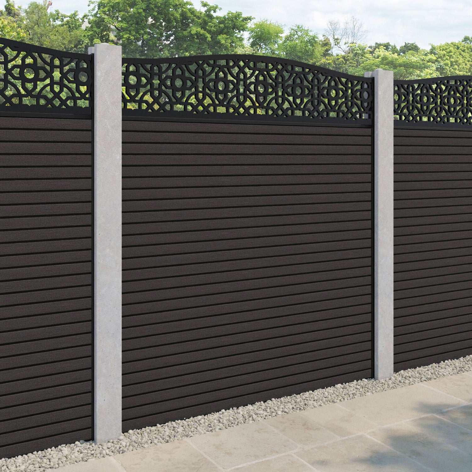 Hudson Nabila Curved Top Fence Panel - Dark Oak - for existing concrete posts