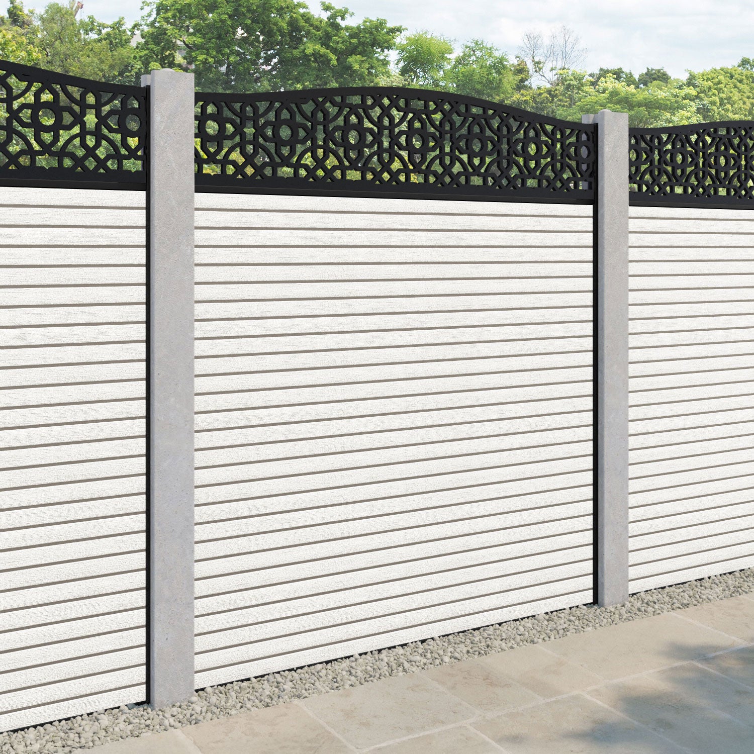 Hudson Nabila Curved Top Fence Panel - Light Stone - for existing concrete posts