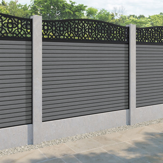 Hudson Nabila Curved Top Fence Panel - Mid Grey - for existing concrete posts