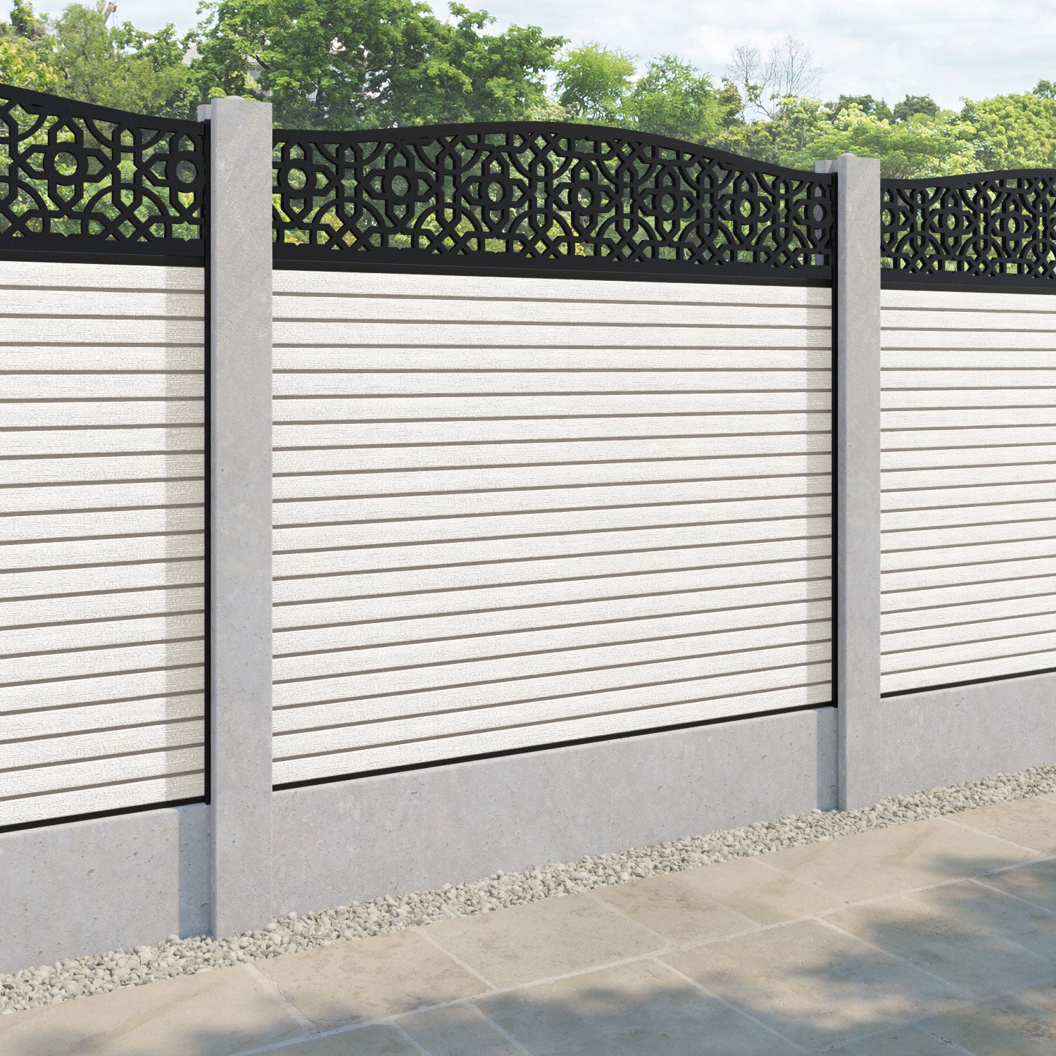 Hudson Nabila Curved Top Fence Panel - Light Stone - for existing concrete posts