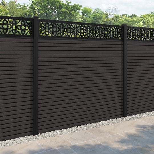 Hudson Nabila Fence Panel - Dark Oak - with our aluminium posts