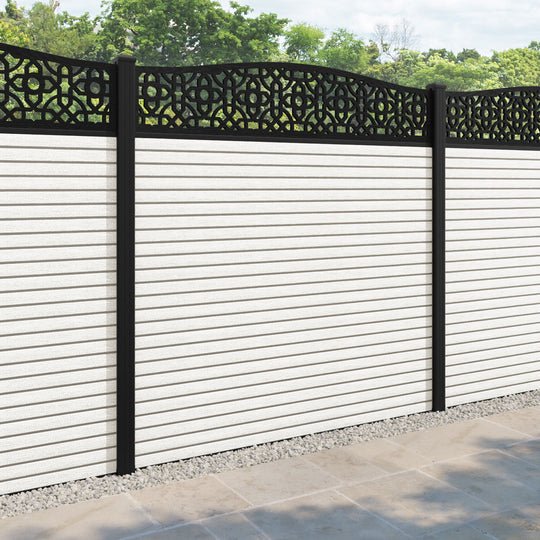 Hudson Nabila Curved Top Fence Panel - Light Stone - with our aluminium posts