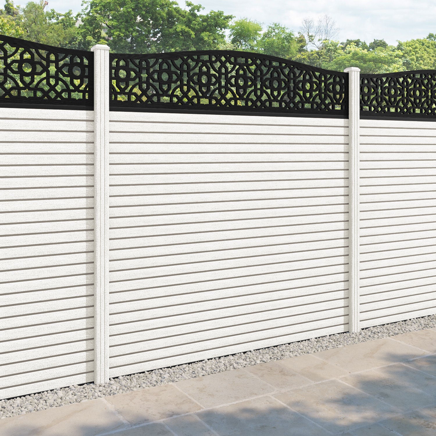 Hudson Nabila Curved Top Fence Panel - Light Stone - with our composite posts