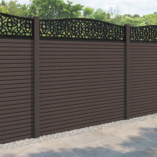 Hudson Nabila Curved Top Fence Panel - Mid Brown - with our composite posts