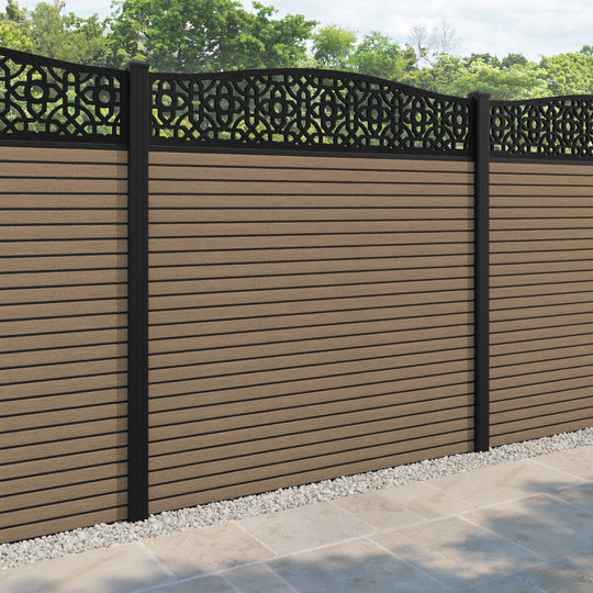 Hudson Nabila Curved Top Fence Panel - Teak - with our aluminium posts