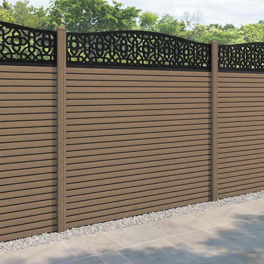 Hudson Nabila Curved Top Fence Panel - Teak - with our composite posts