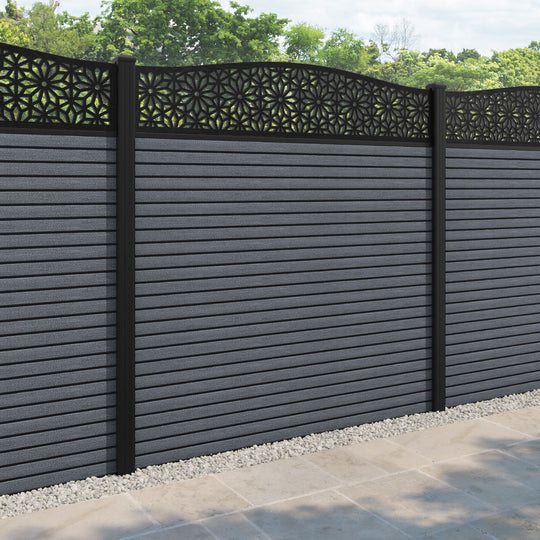 Hudson Narwa Curved Top Fence Panel - Anthracite - with our aluminium posts