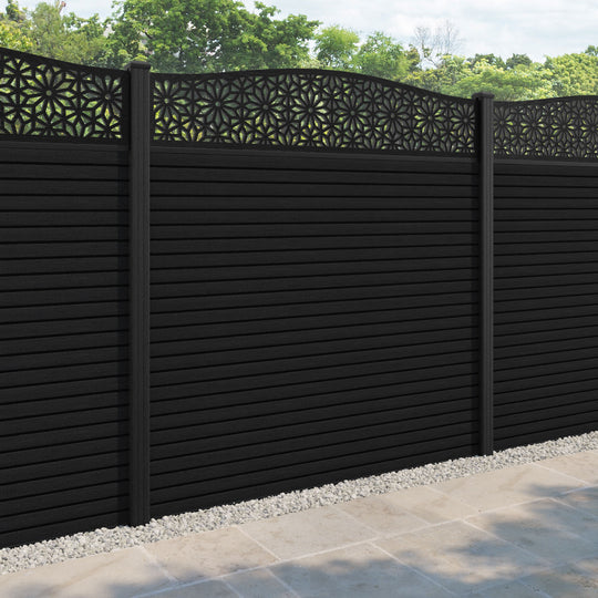 Hudson Narwa Curved Top Fence Panel - Black - with our composite posts