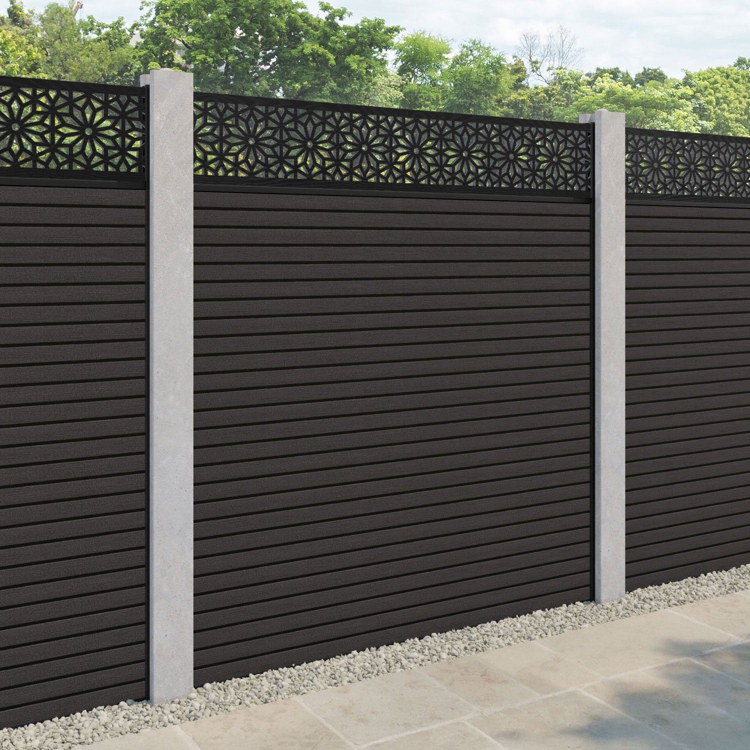 Hudson Narwa Fence Panel - Dark Oak - for existing concrete posts