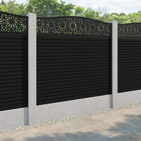 Hudson Narwa Curved Top Fence Panel - Black - for existing concrete posts