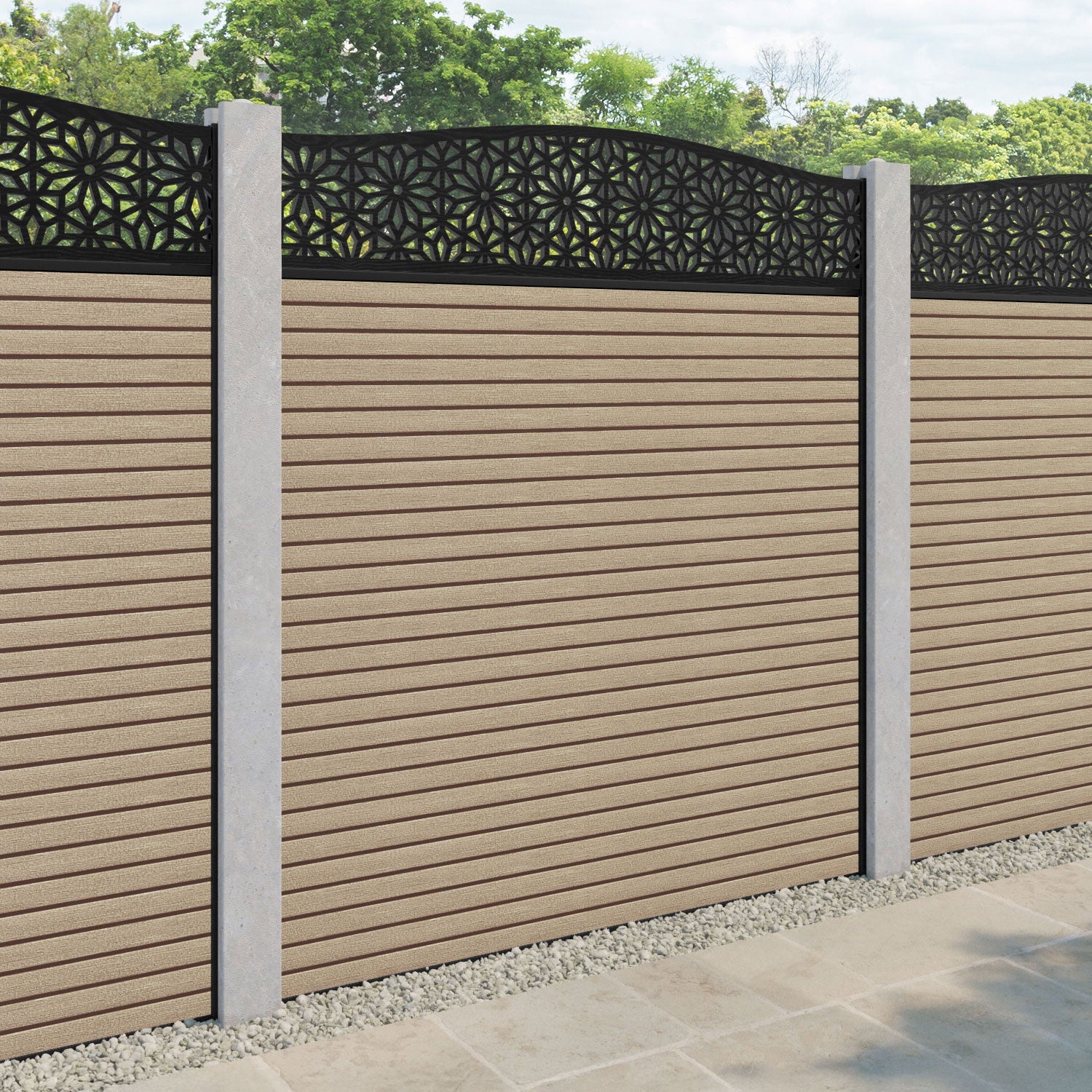 Hudson Narwa Curved Top Fence Panel - Light Oak - for existing concrete posts