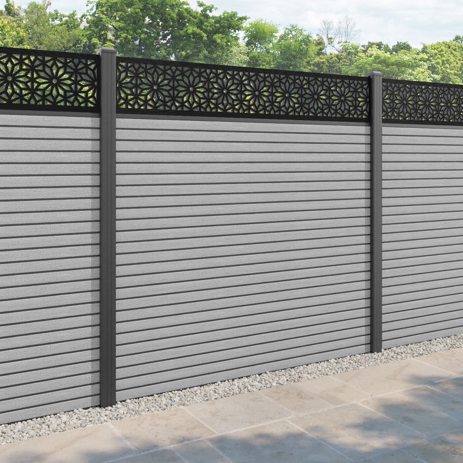 Hudson Narwa Fence Panel - Light Grey - with our aluminium posts