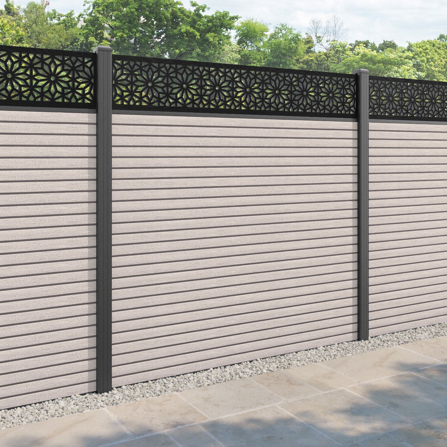 Hudson Narwa Fence Panel - Mid Stone - with our aluminium posts