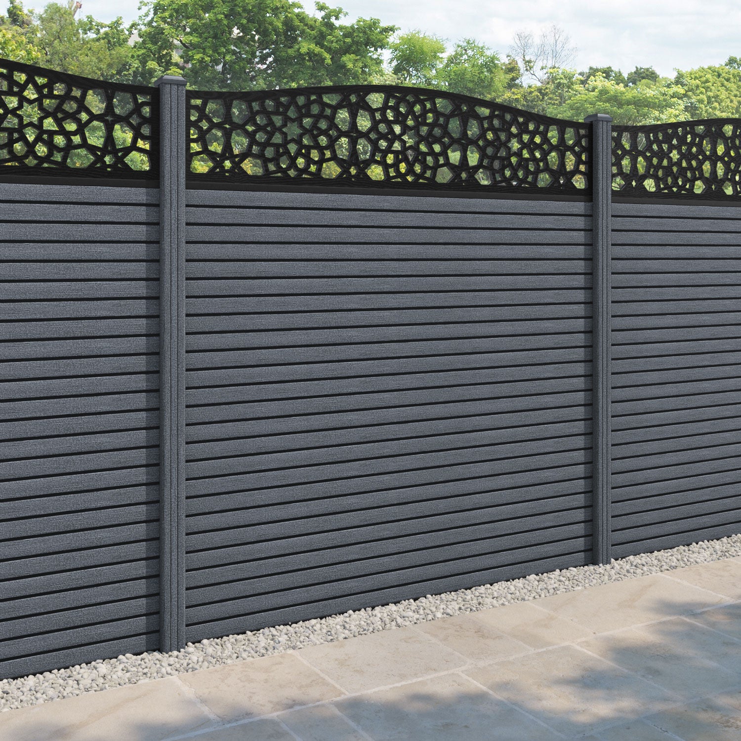 Hudson Nazira Curved Top Fence Panel - Anthracite - with our composite posts