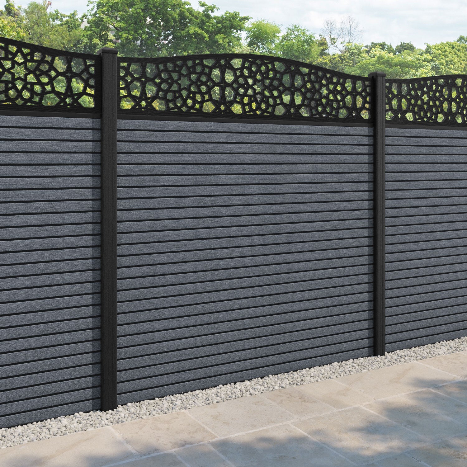 Hudson Nazira Curved Top Fence Panel - Anthracite - with our composite posts